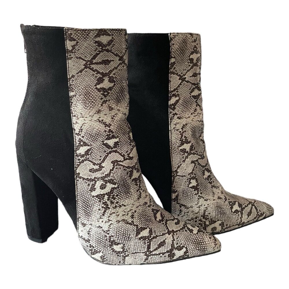 Karin Natural Snake And Black Two-Tone High Heel‎ Booties Size 8.5 - Picture 9 of 9